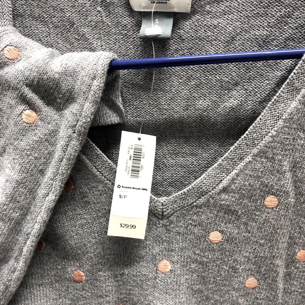 Old naly light grey orange dot V-neck sweater (Size S)